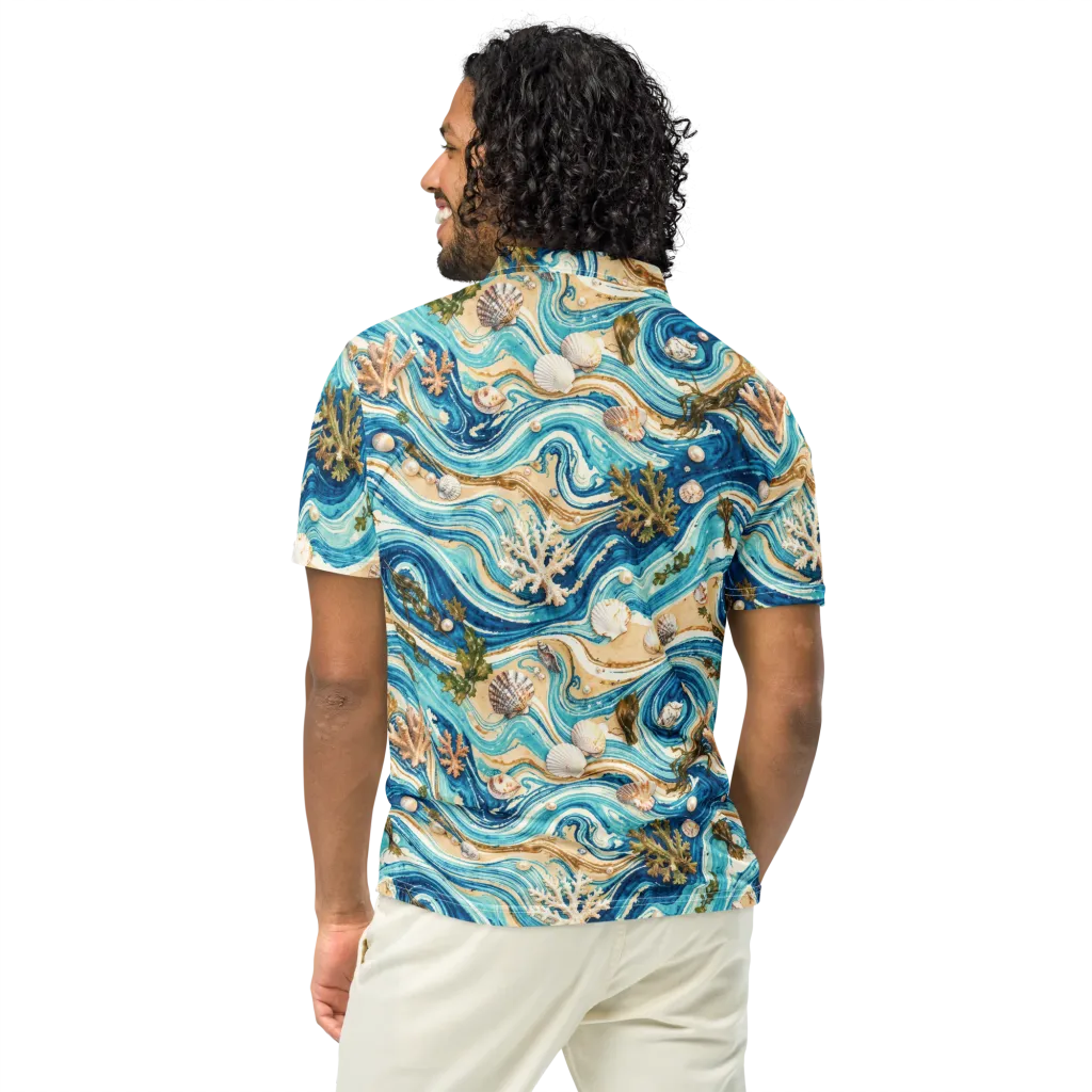 Azure Shoreline on Men's Slim Fit Polo Shirt — Back