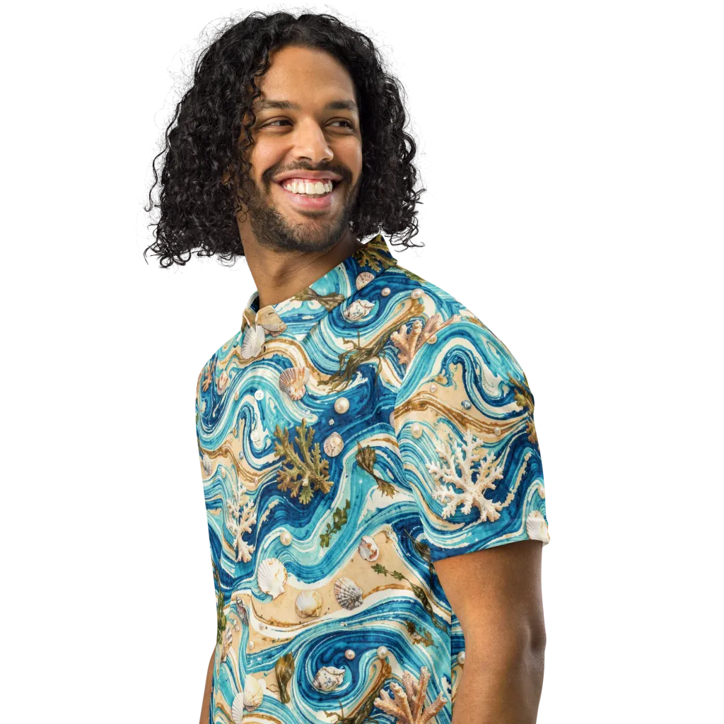 Azure Shoreline on Men's Slim Fit Polo Shirt — Left Front