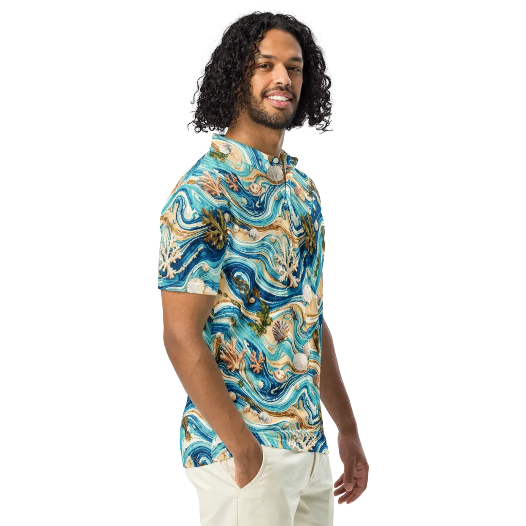 Azure Shoreline on Men's Slim Fit Polo Shirt — Right Front