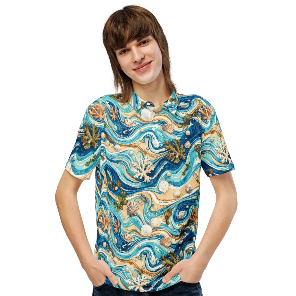Azure Shoreline on Men's Slim Fit Polo Shirt — Front