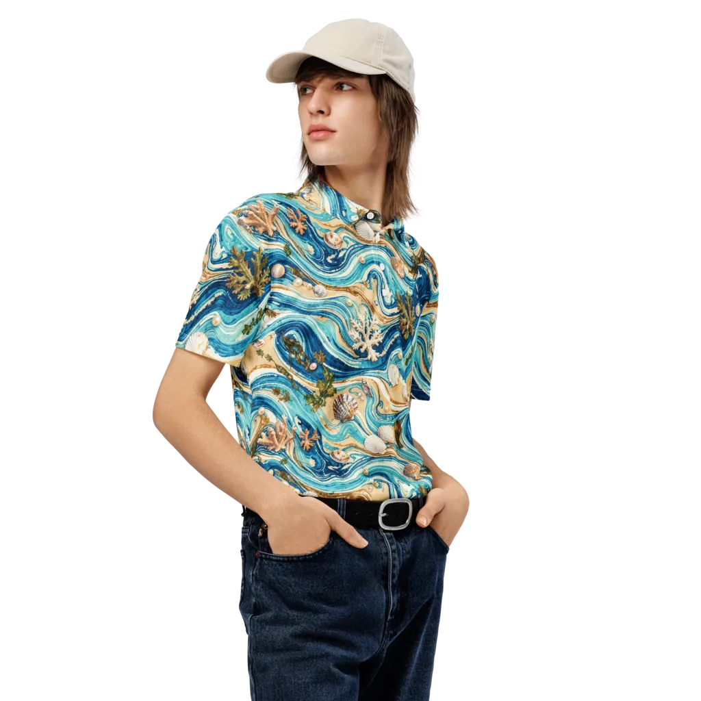 Azure Shoreline on Men's Slim Fit Polo Shirt — Right Front