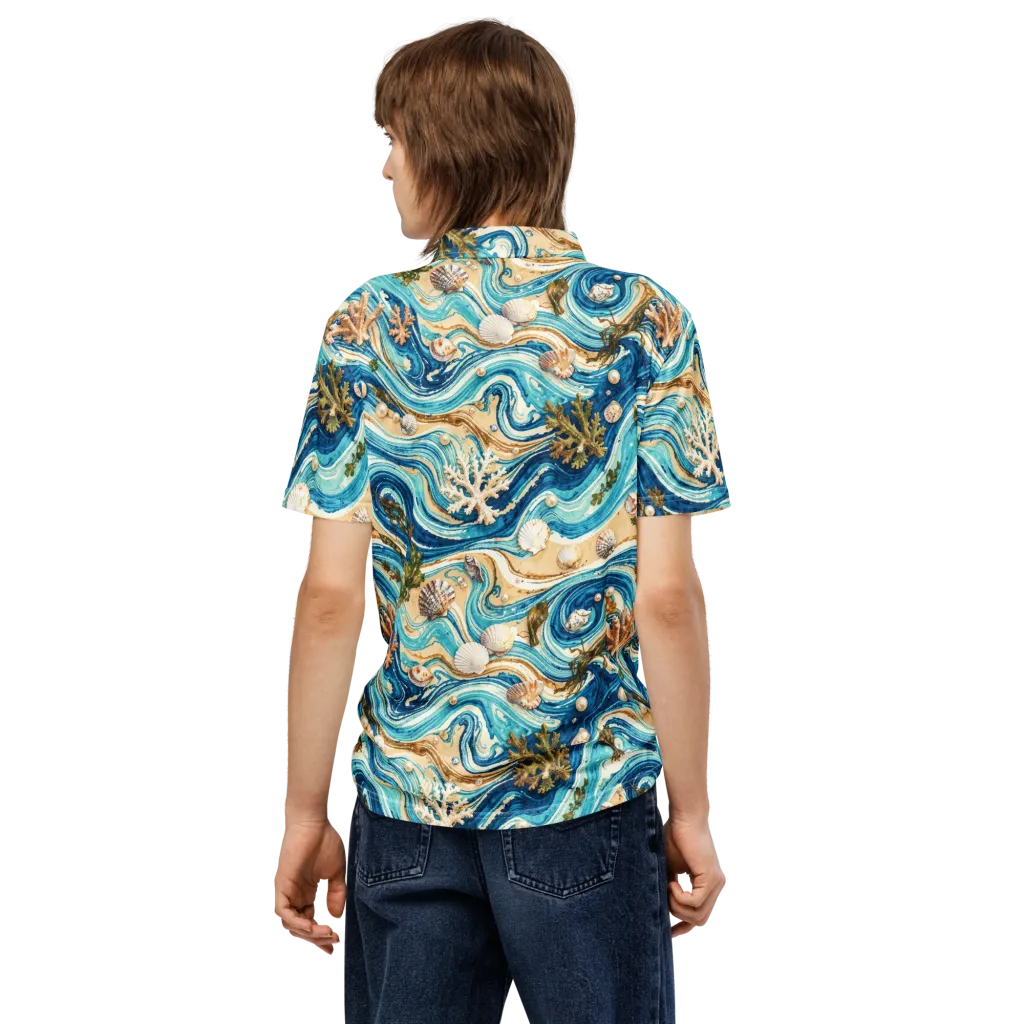 Azure Shoreline on Men's Slim Fit Polo Shirt — Back