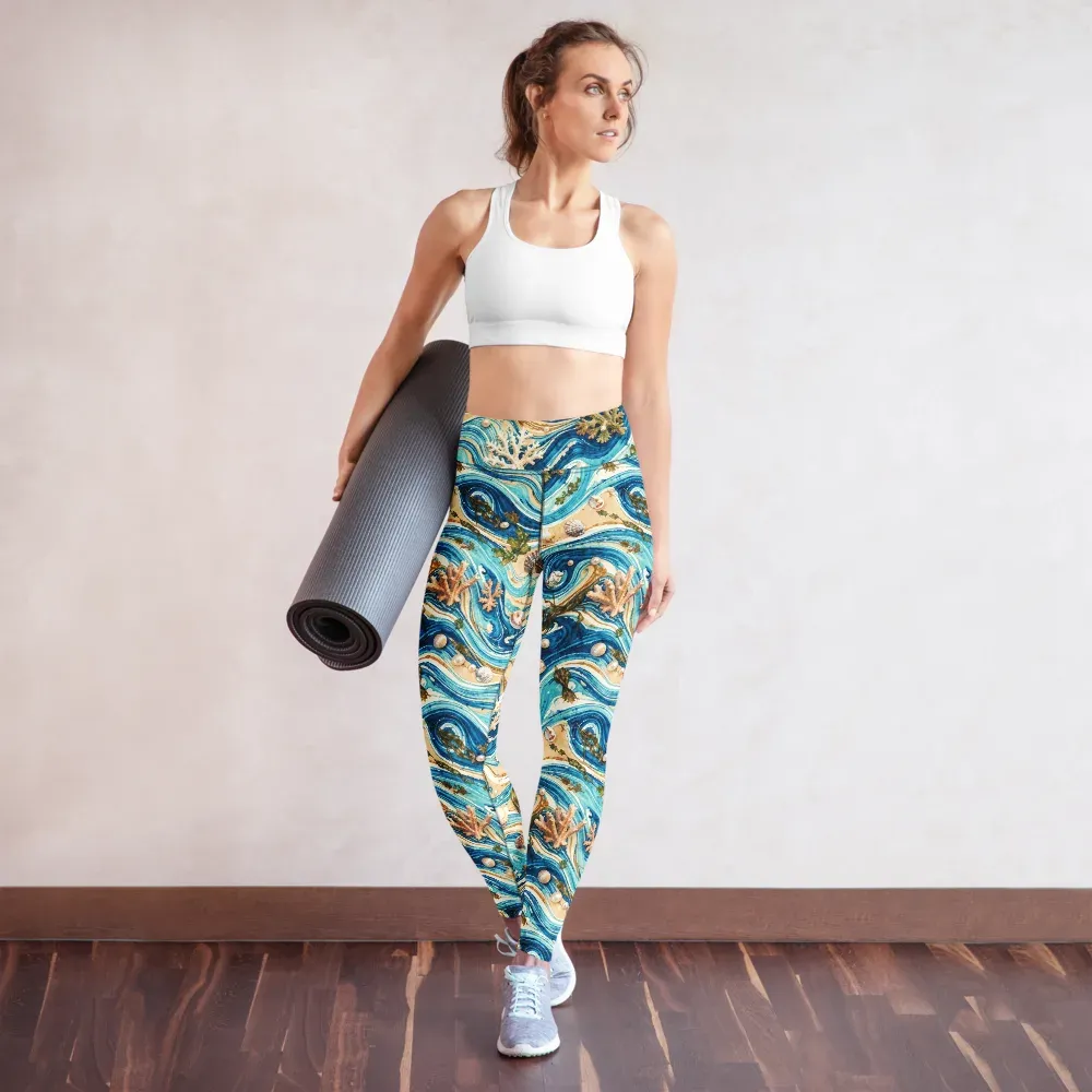 Azure Shoreline on Yoga Leggings — Front