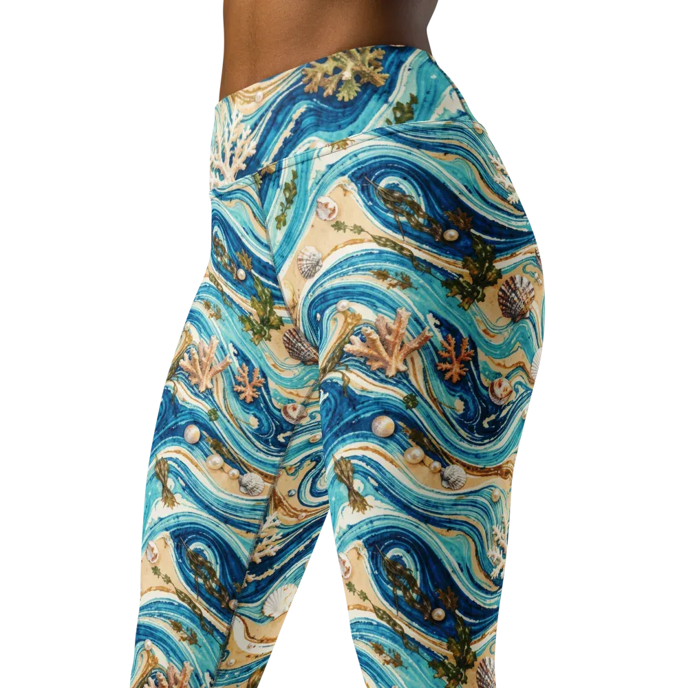 Azure Shoreline on Yoga Leggings — Left Front