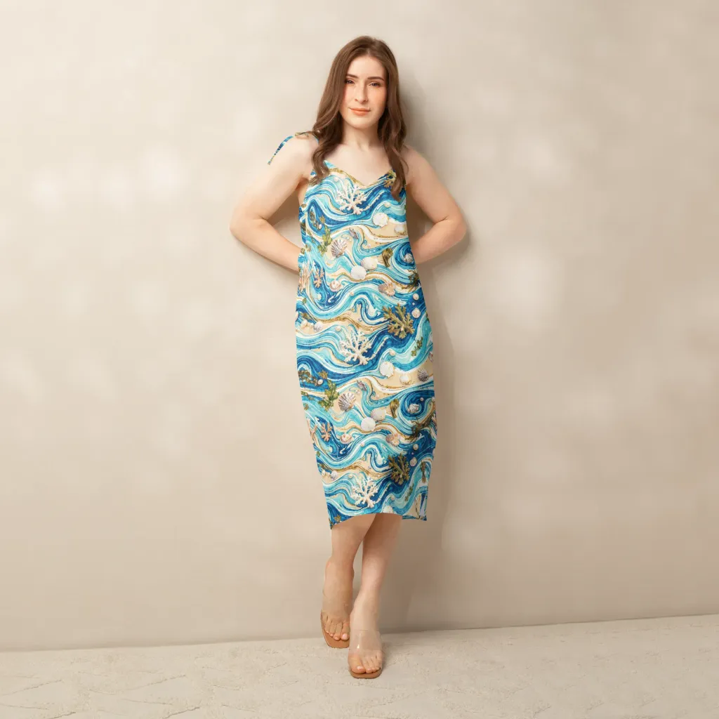 Azure Shoreline on Slip Dress — Front