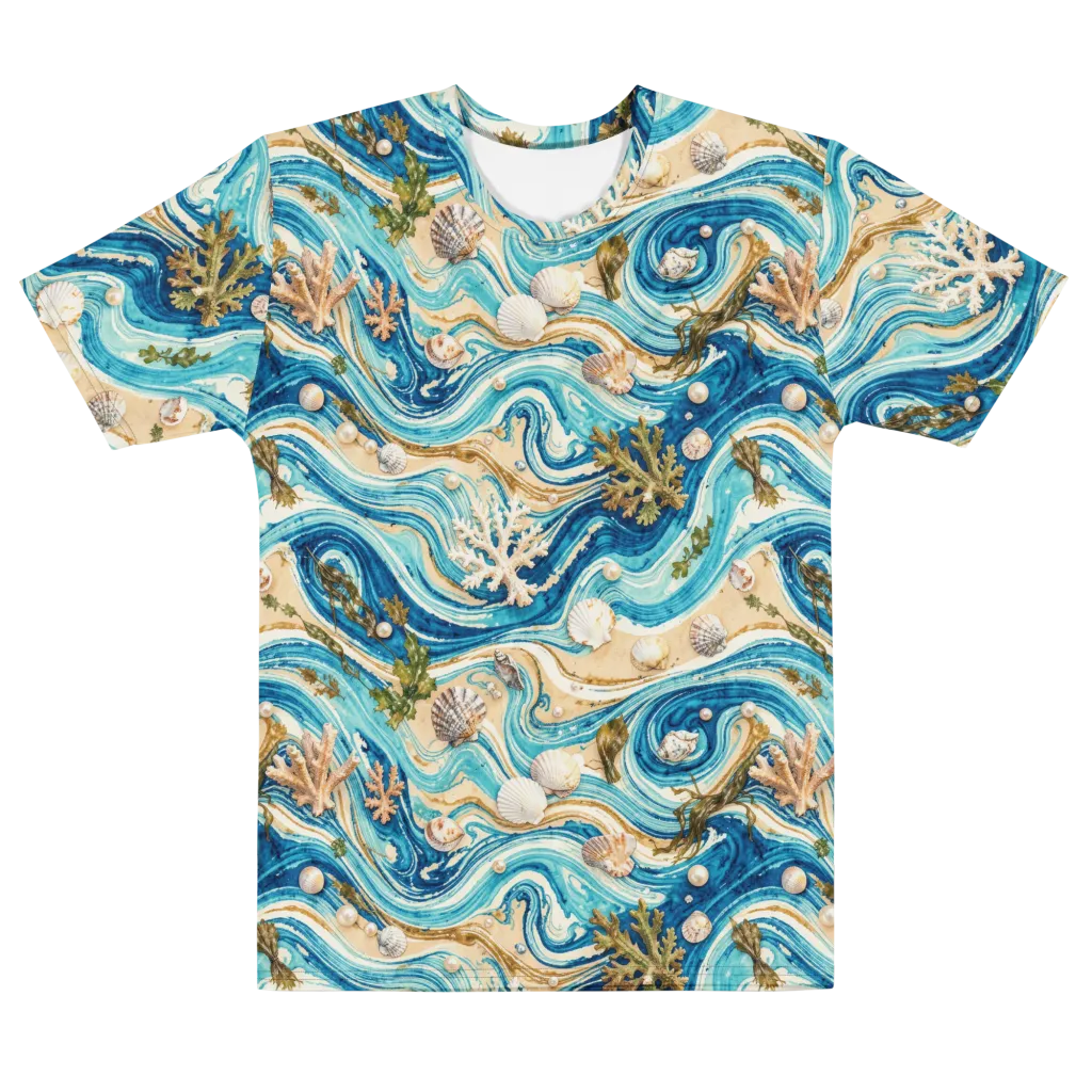 Azure Shoreline on Men's Cotton Crew Neck T-Shirt — Front