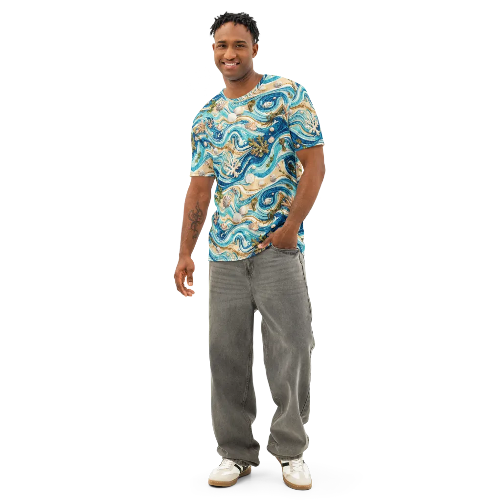 Azure Shoreline on Men's Cotton Crew Neck T-Shirt — Front