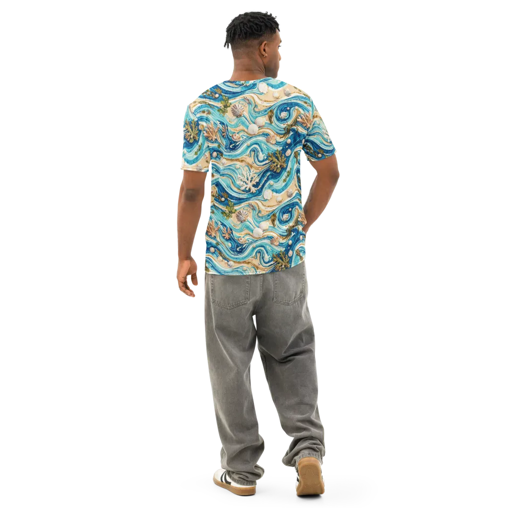 Azure Shoreline on Men's Cotton Crew Neck T-Shirt — Back