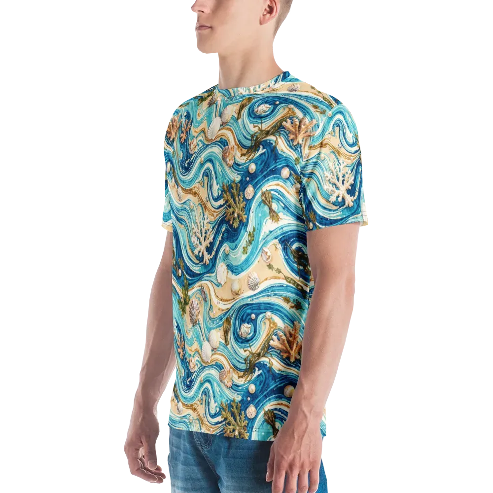 Azure Shoreline on Men's Crew Neck T-Shirt — Left