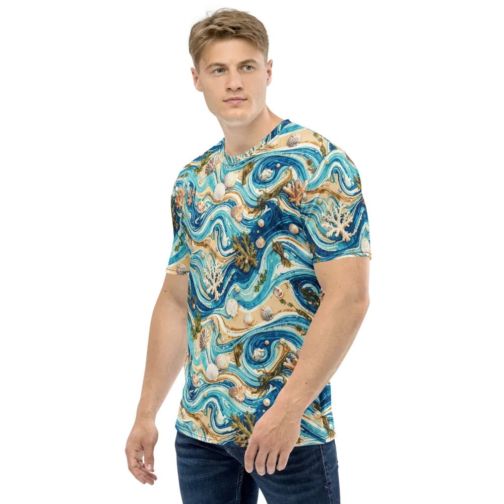 Azure Shoreline on Men's Crew Neck T-Shirt — Left