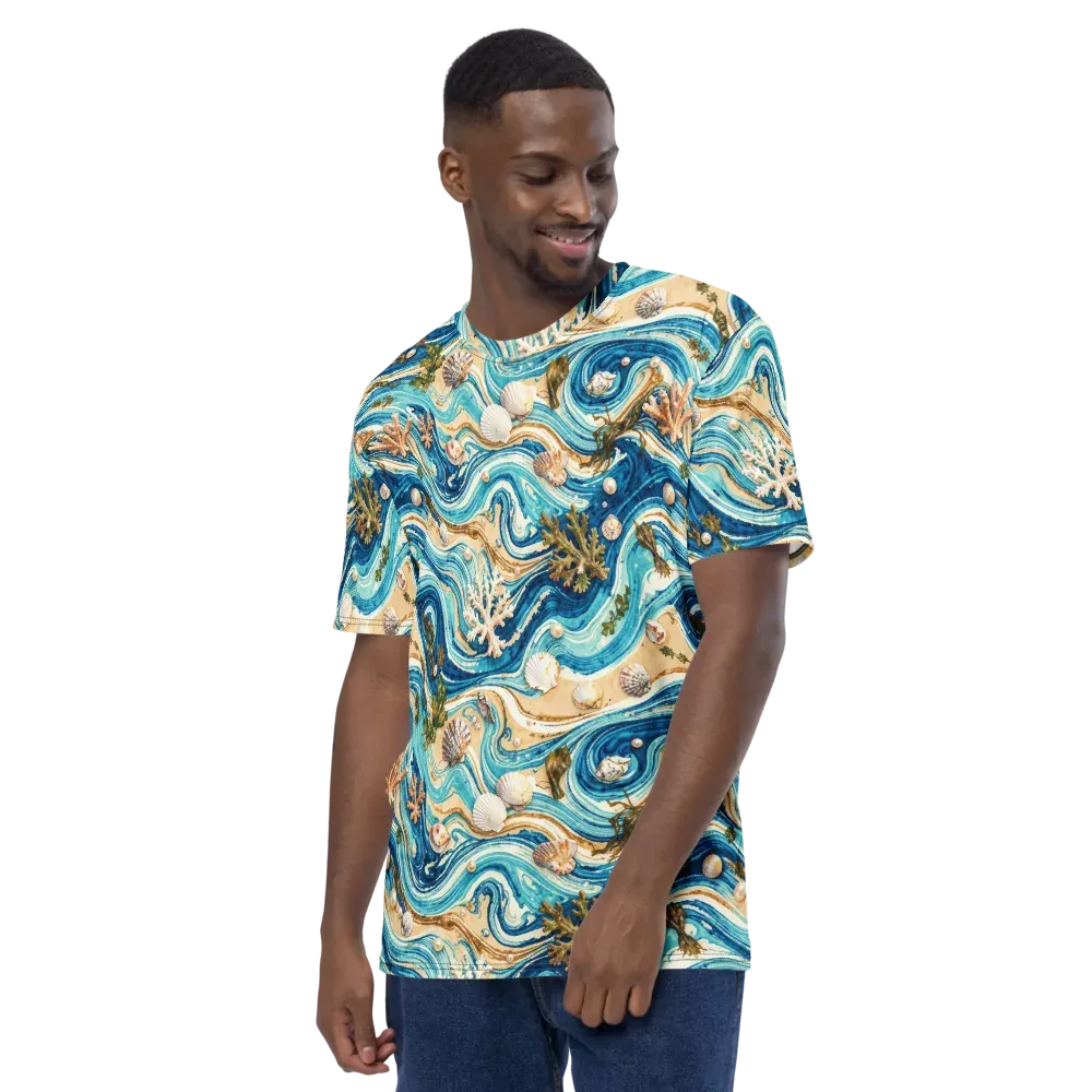 Azure Shoreline on Men's Crew Neck T-Shirt — Left