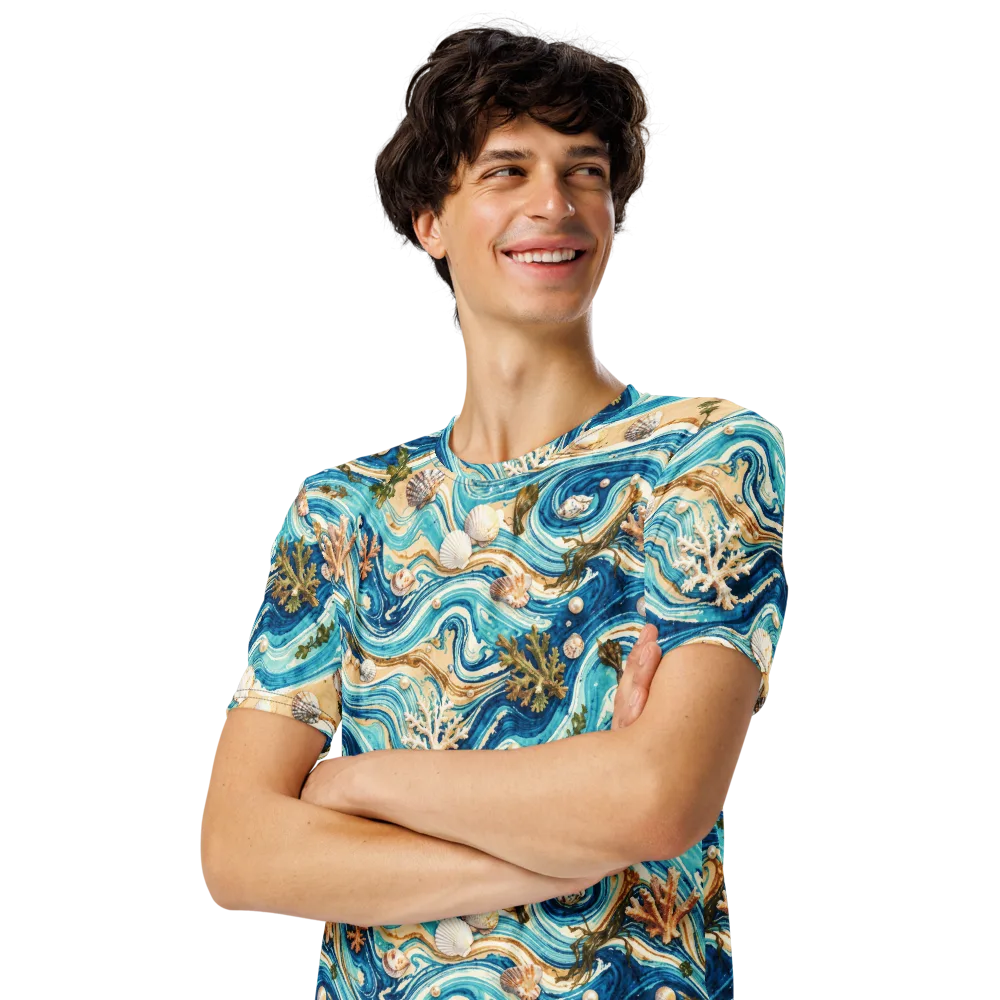 Azure Shoreline on Men's Crew Neck T-Shirt — Left Front