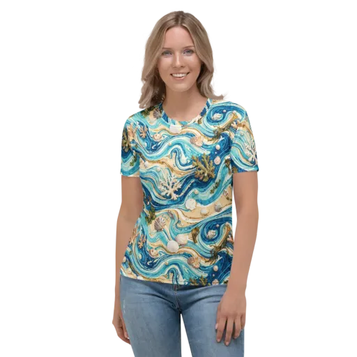 Azure Shoreline on a Women's Crew Neck T-Shirt