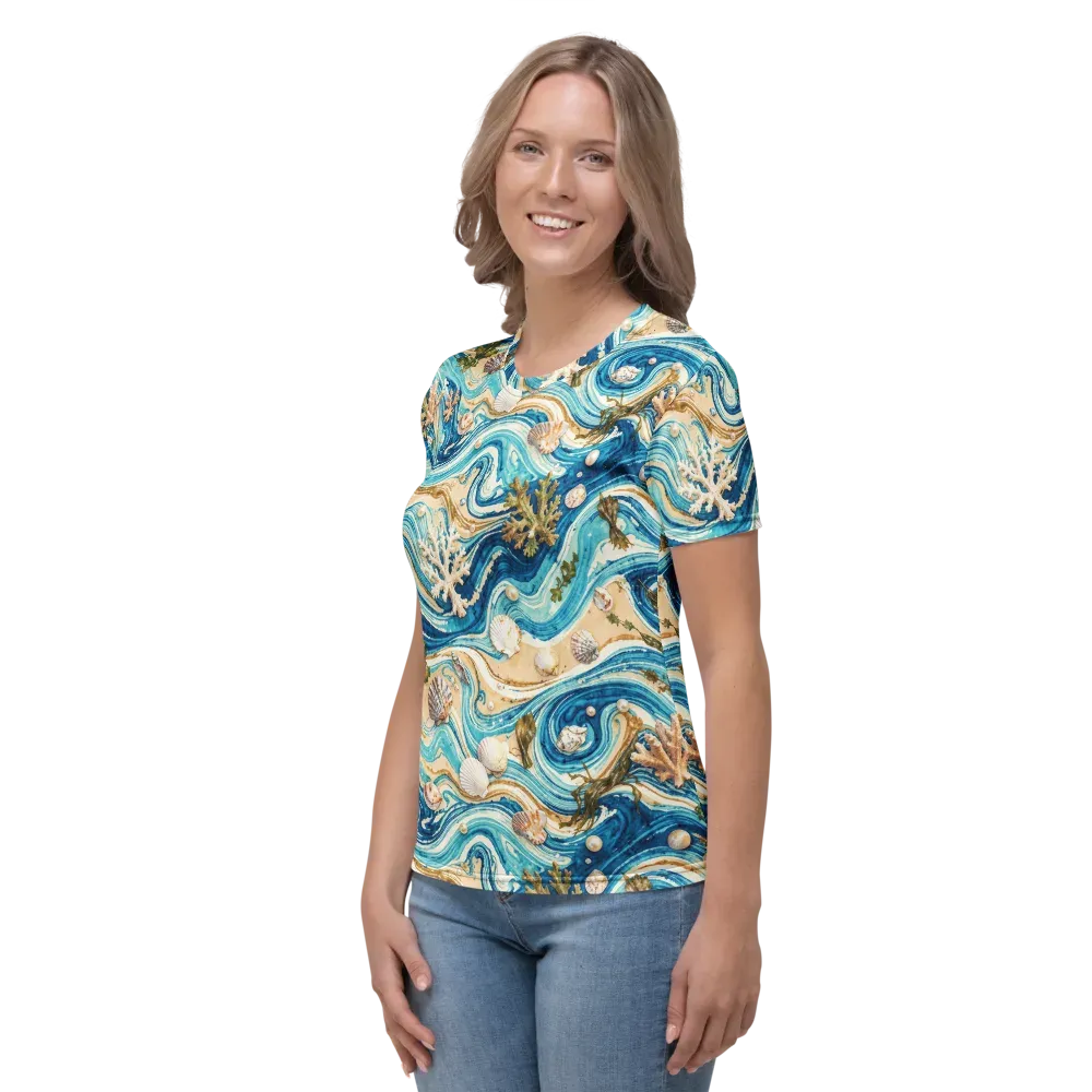 Azure Shoreline on Women's Crew Neck T-Shirt — Left