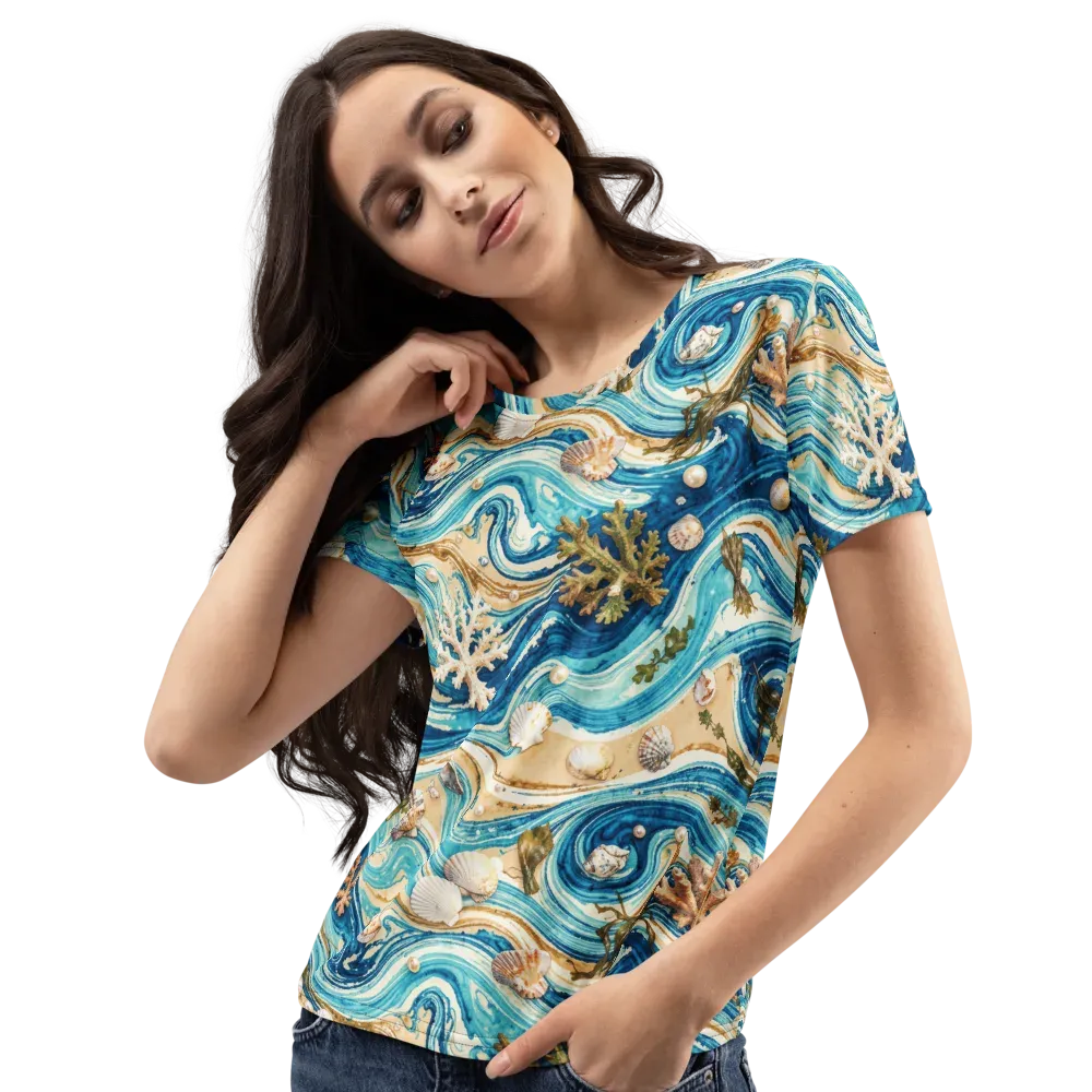 Azure Shoreline on Women's Crew Neck T-Shirt — Left Front