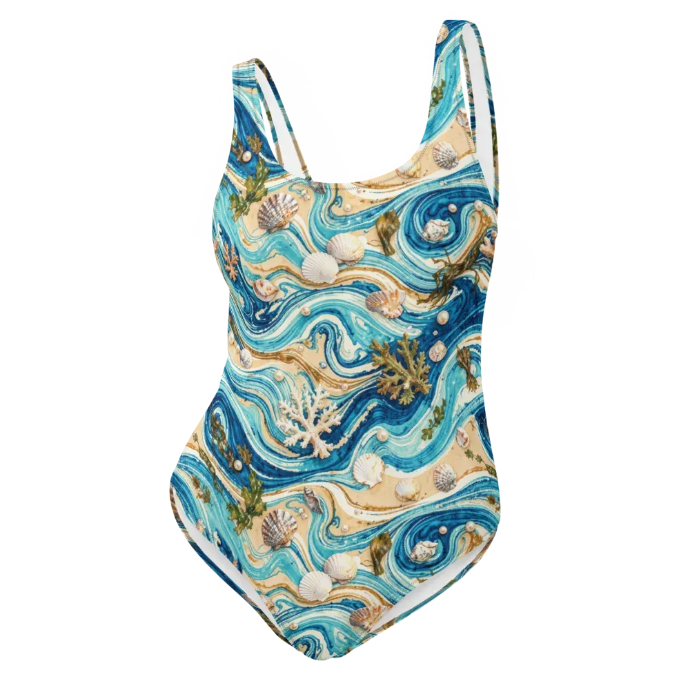 Azure Shoreline on One-Piece Swimsuit — Front