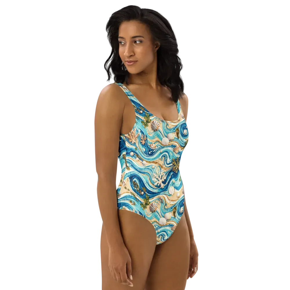 Azure Shoreline on One-Piece Swimsuit — Right