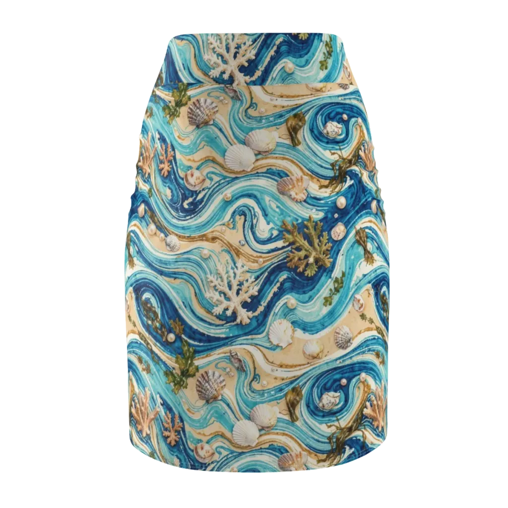 Azure Shoreline on Pencil Skirt — Back