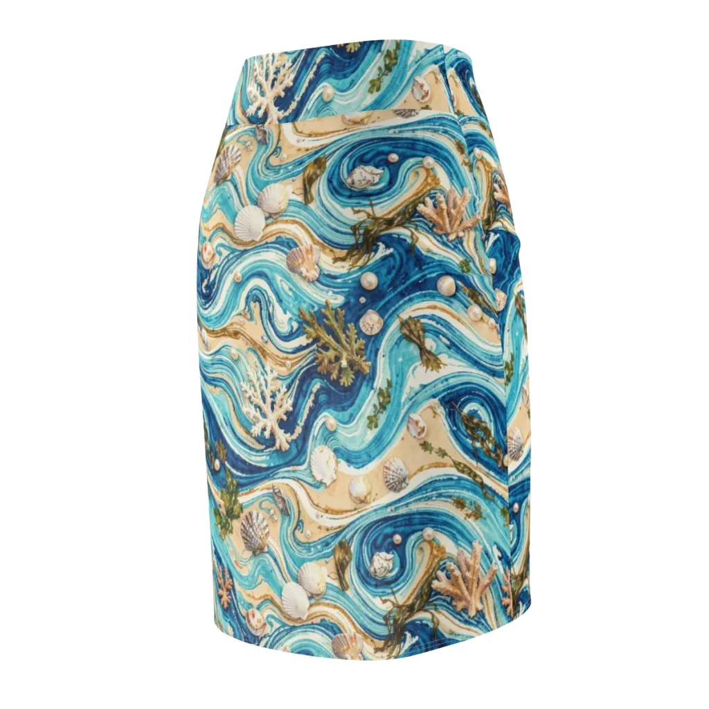 Azure Shoreline on Pencil Skirt — Back Side