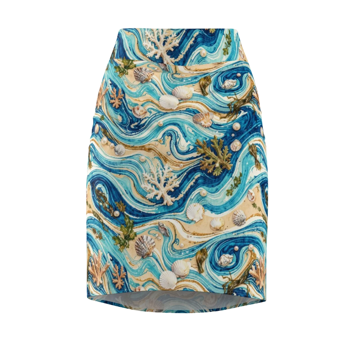 Azure Shoreline on Pencil Skirt — Front