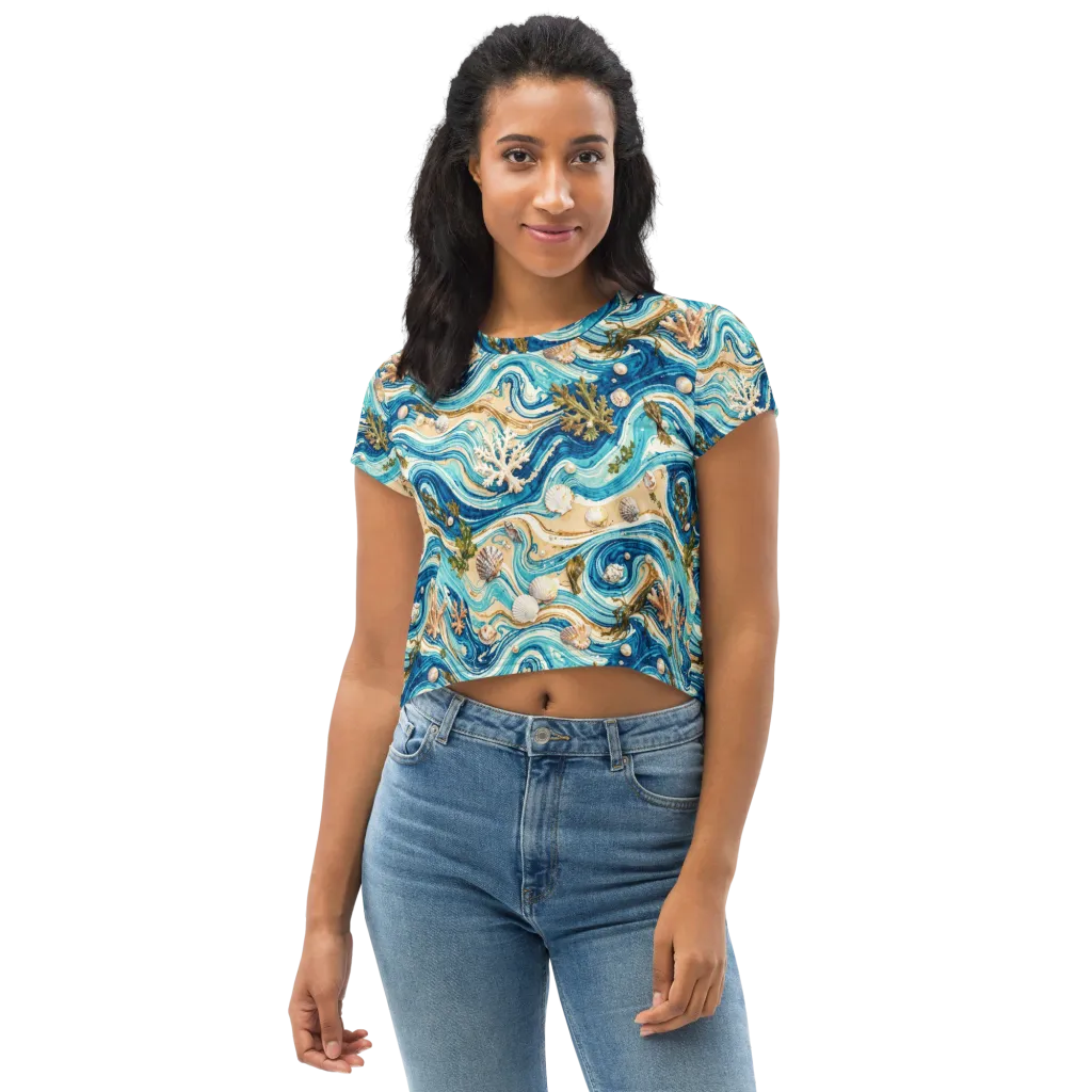 Azure Shoreline on Crop Tee — Front