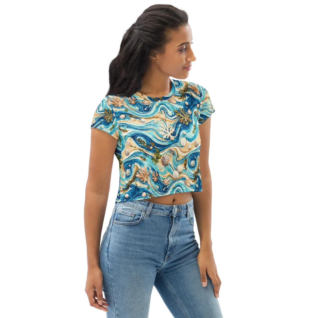 Azure Shoreline on Crop Tee — Right Front