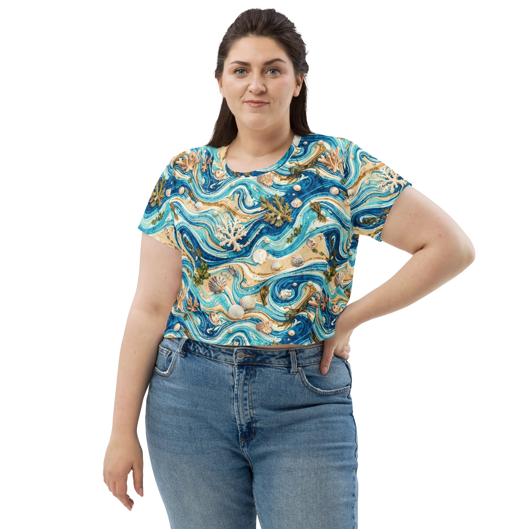 Azure Shoreline on Crop Tee — Front