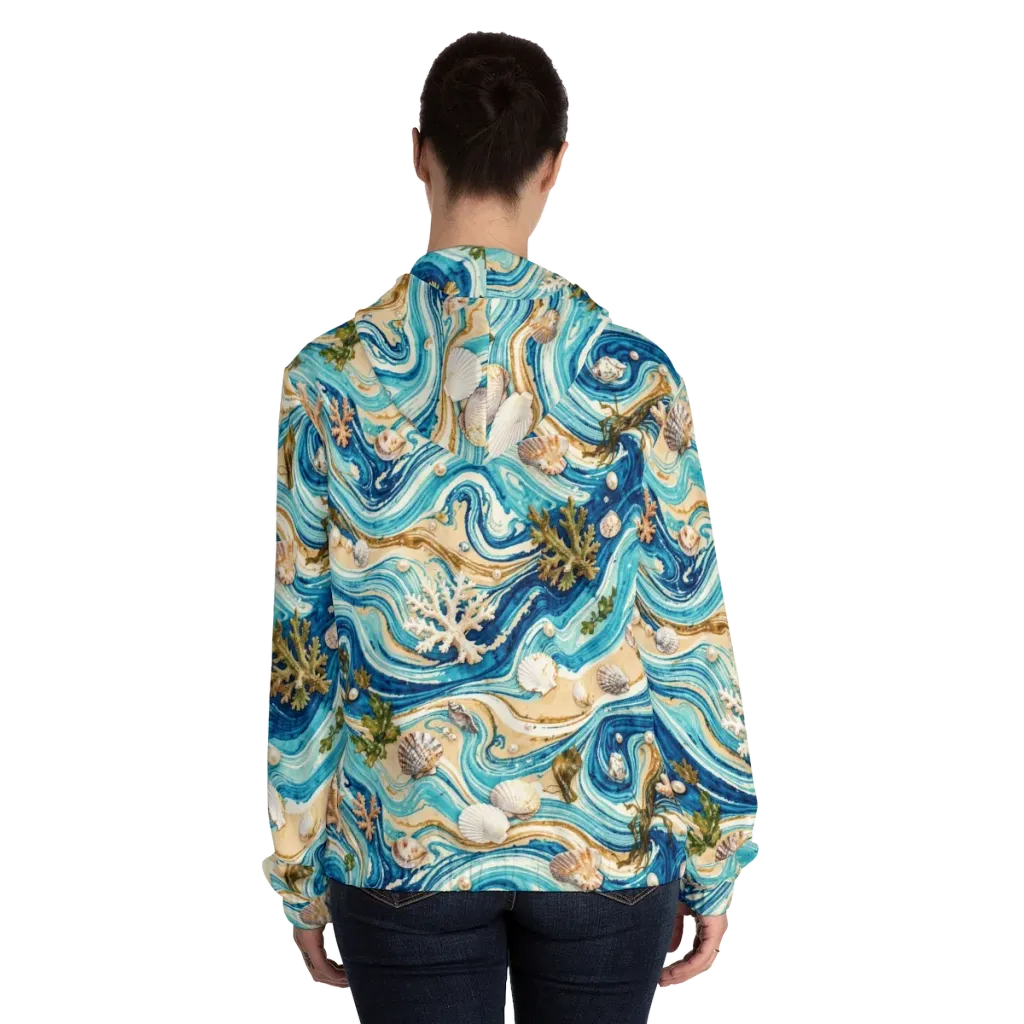 Azure Shoreline on Women's Full-Zip Hoodie — Back On Person