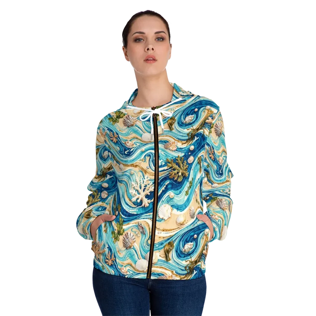 Azure Shoreline on Women's Full-Zip Hoodie — Front On Person