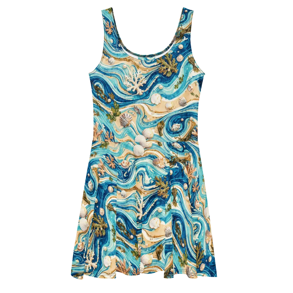 Azure Shoreline on Skater Dress — Front