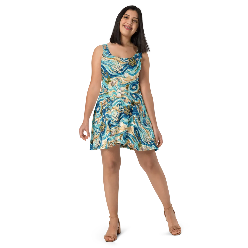 Azure Shoreline on Skater Dress — Front