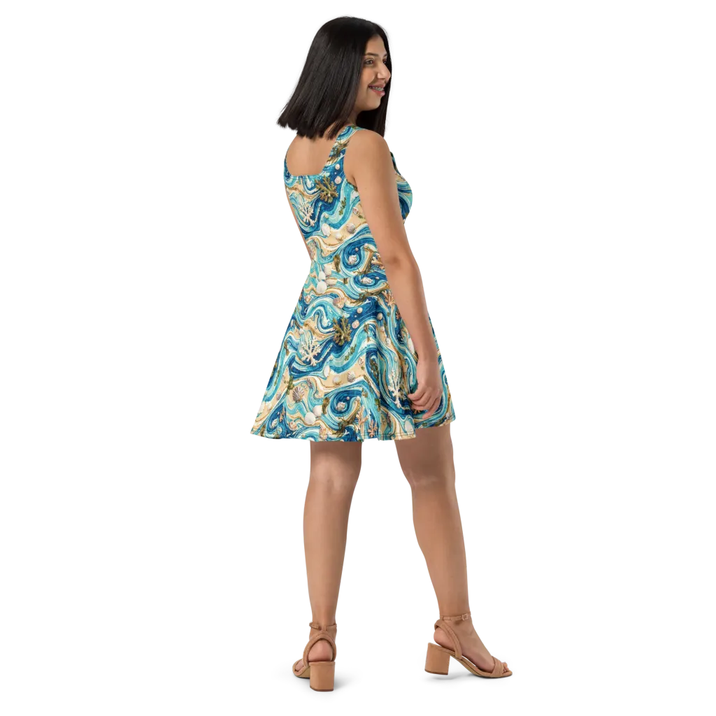 Azure Shoreline on Skater Dress — Right