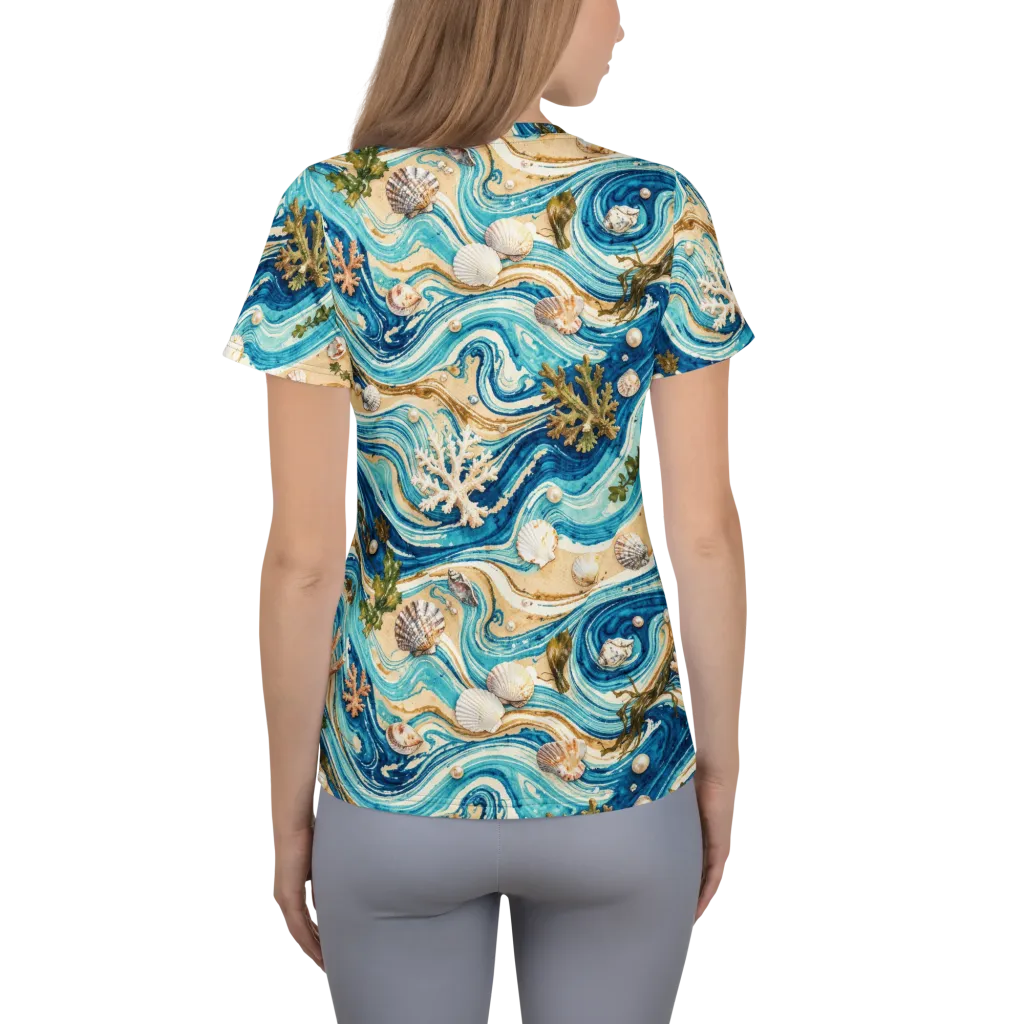 Azure Shoreline on Women's Athletic T-Shirt — Back