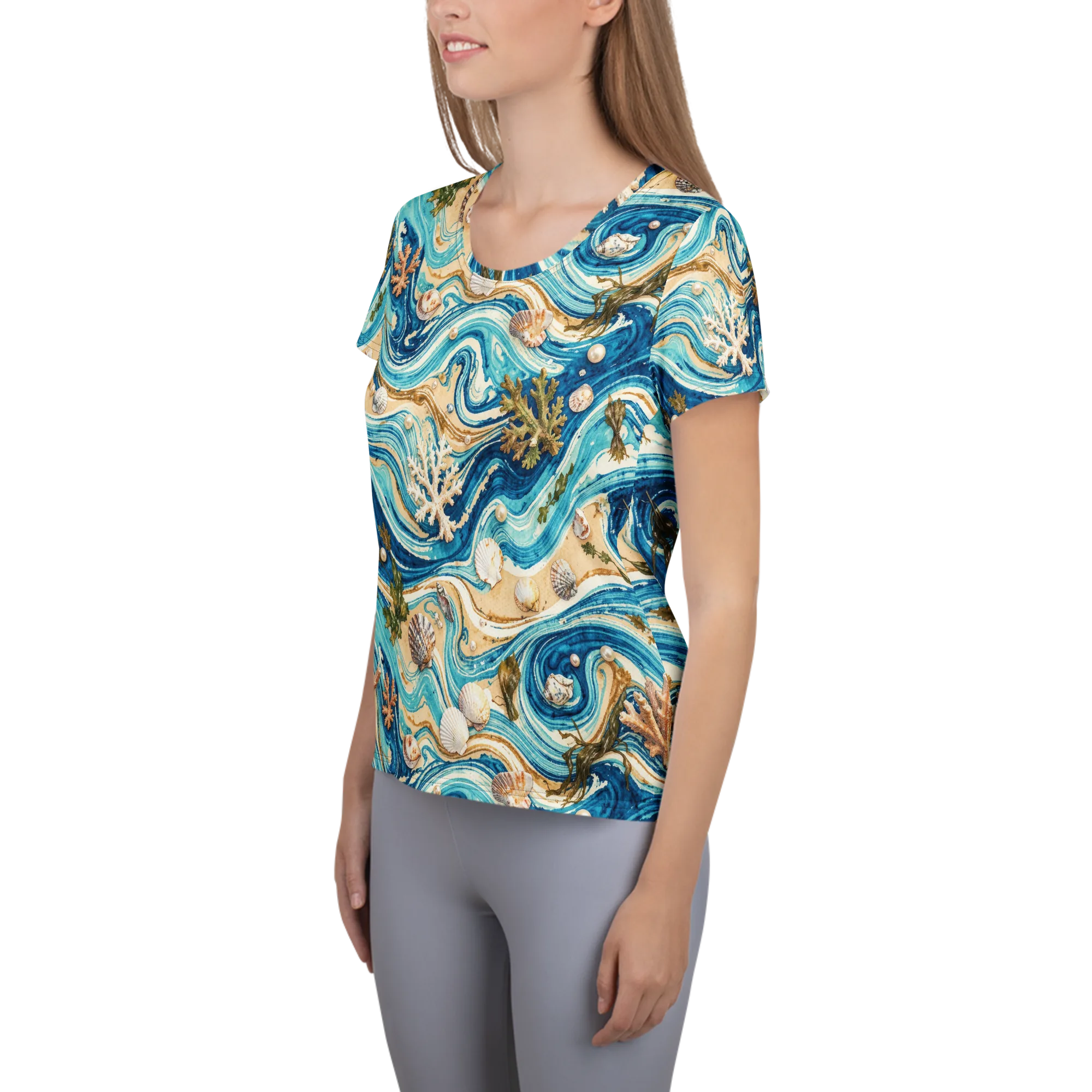 Azure Shoreline on Women's Athletic T-Shirt — Left