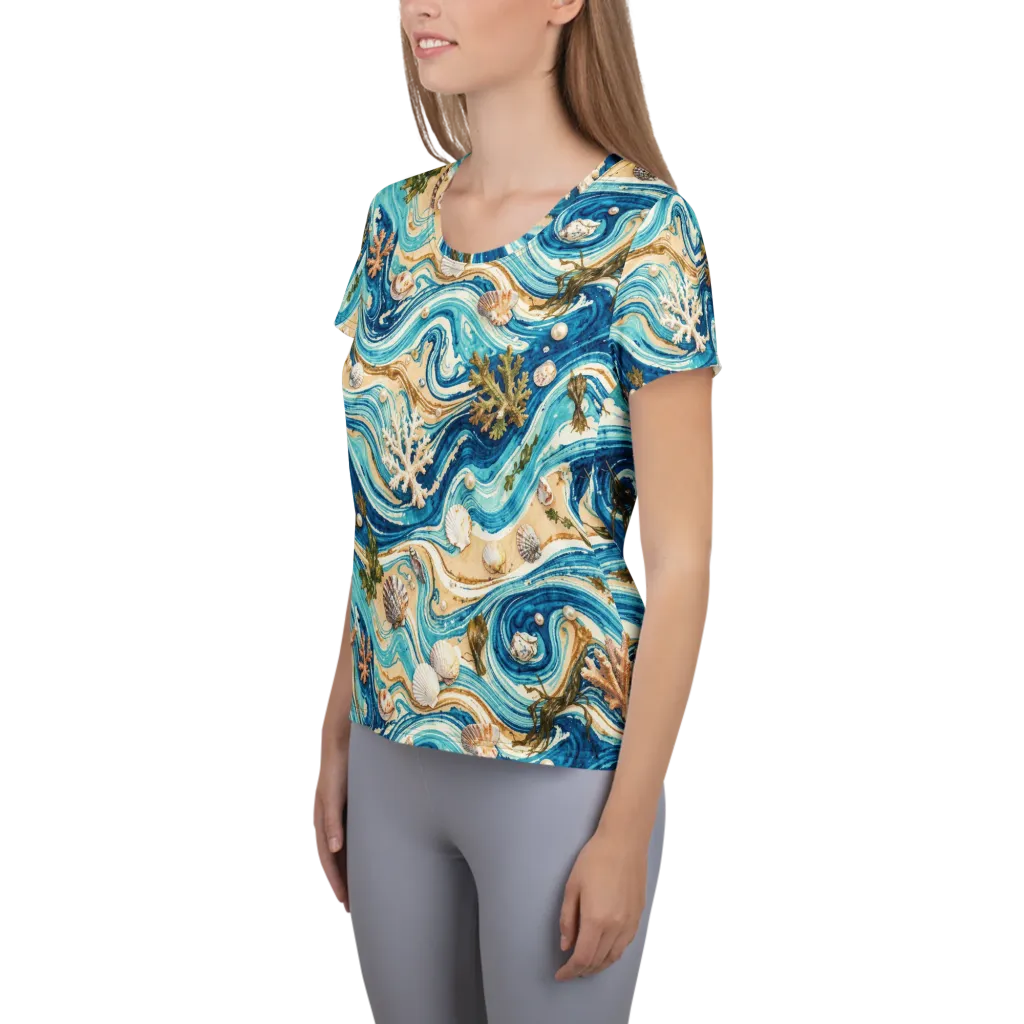 Azure Shoreline on Women's Athletic T-Shirt — Left