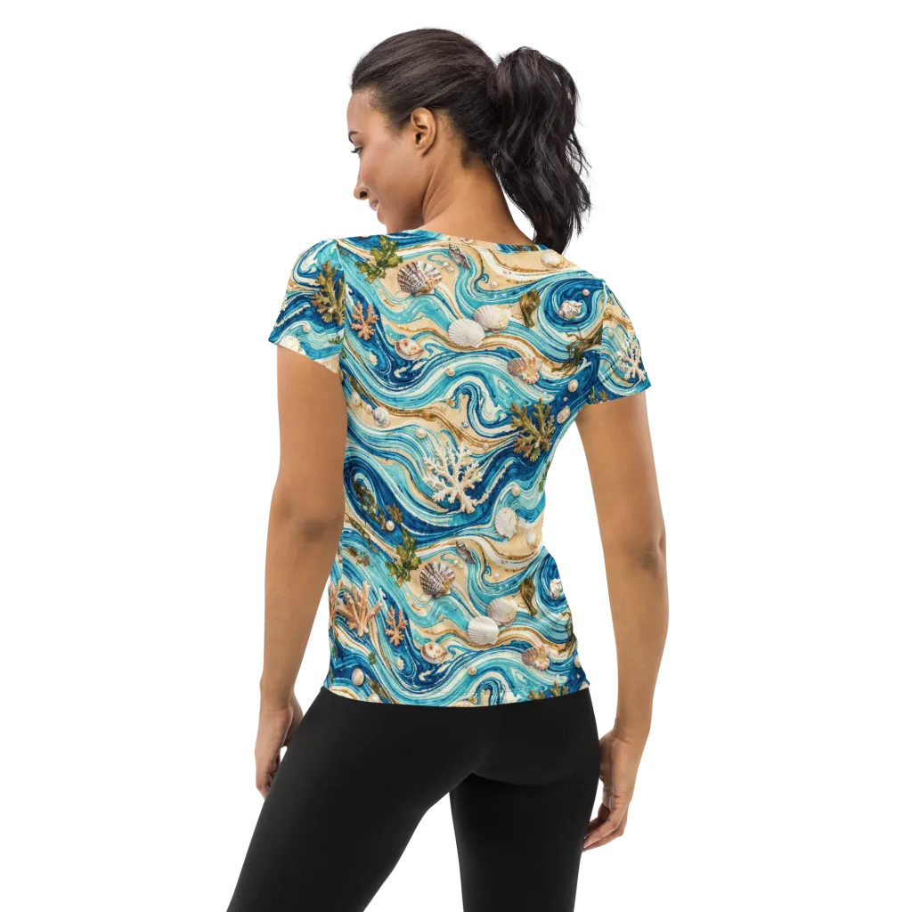 Azure Shoreline on Women's Athletic T-Shirt — Back