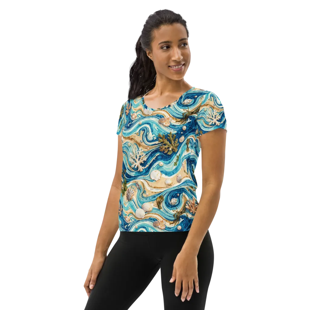 Azure Shoreline on Women's Athletic T-Shirt — Left