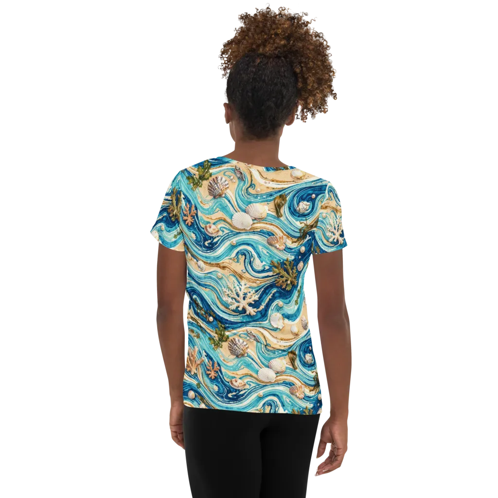 Azure Shoreline on Women's Athletic T-Shirt — Back