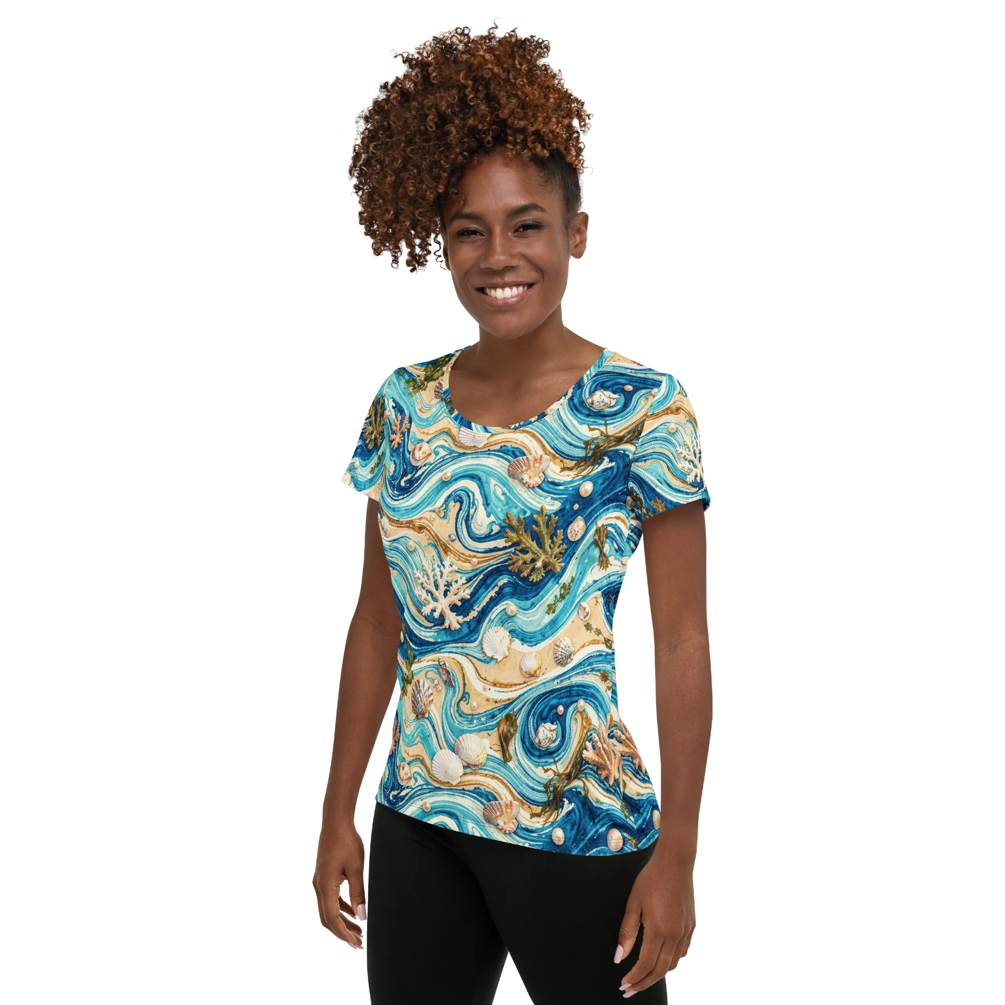 Azure Shoreline on Women's Athletic T-Shirt — Left
