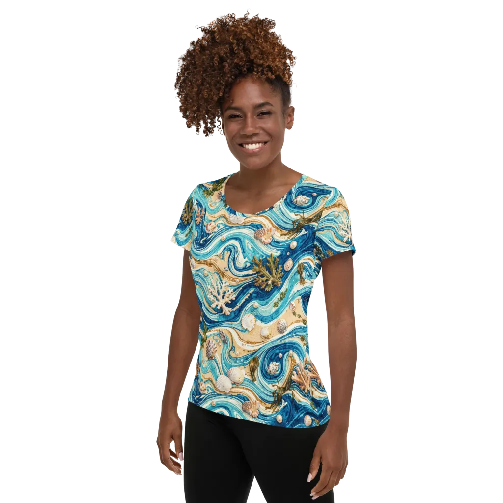 Azure Shoreline on Women's Athletic T-Shirt — Left