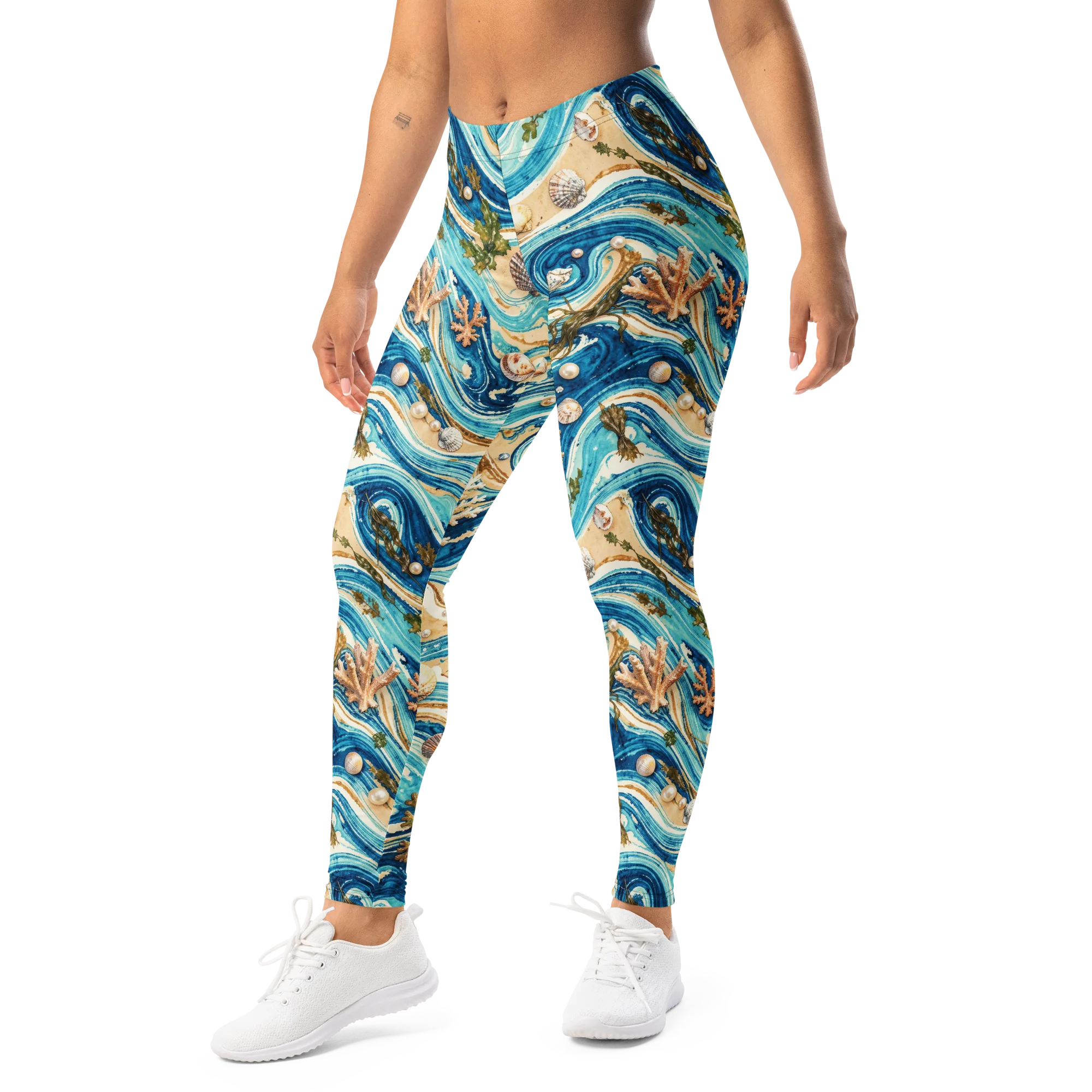 Azure Shoreline on Leggings — Left Front