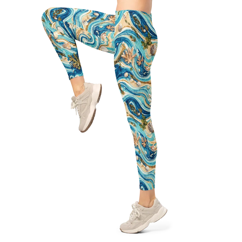 Azure Shoreline on Leggings — Left