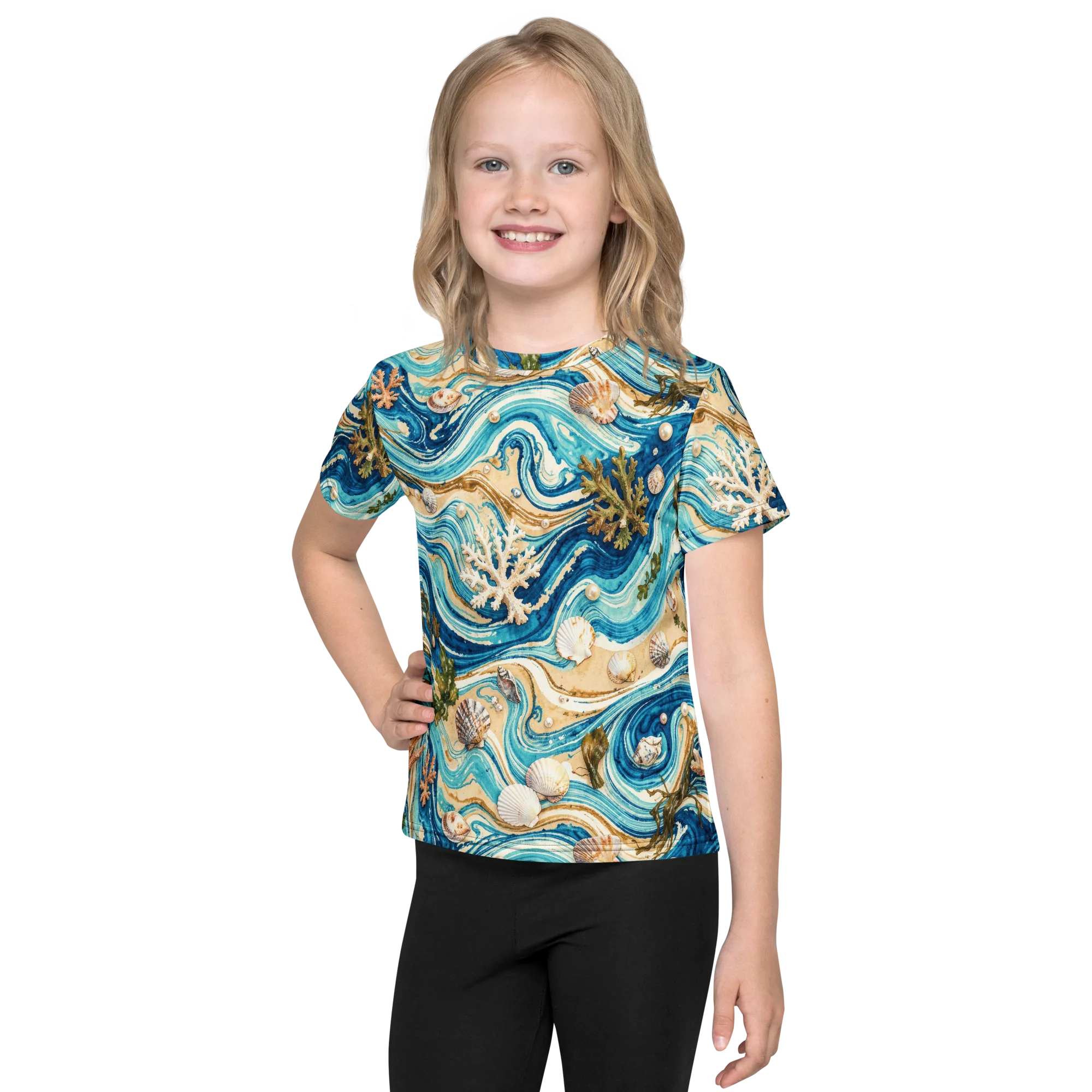 Azure Shoreline on Kids Crew Neck T-Shirt — Front