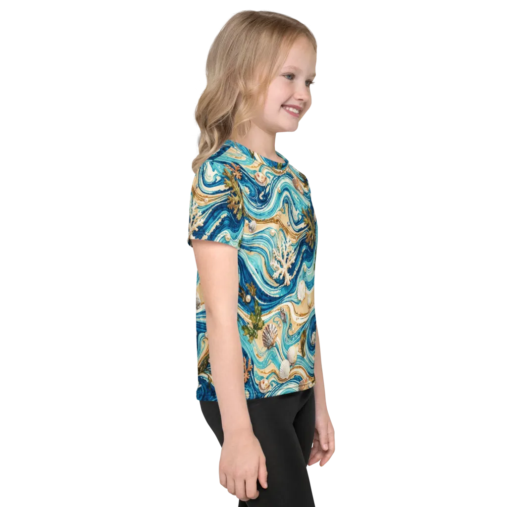 Azure Shoreline on Kids Crew Neck T-Shirt — Right