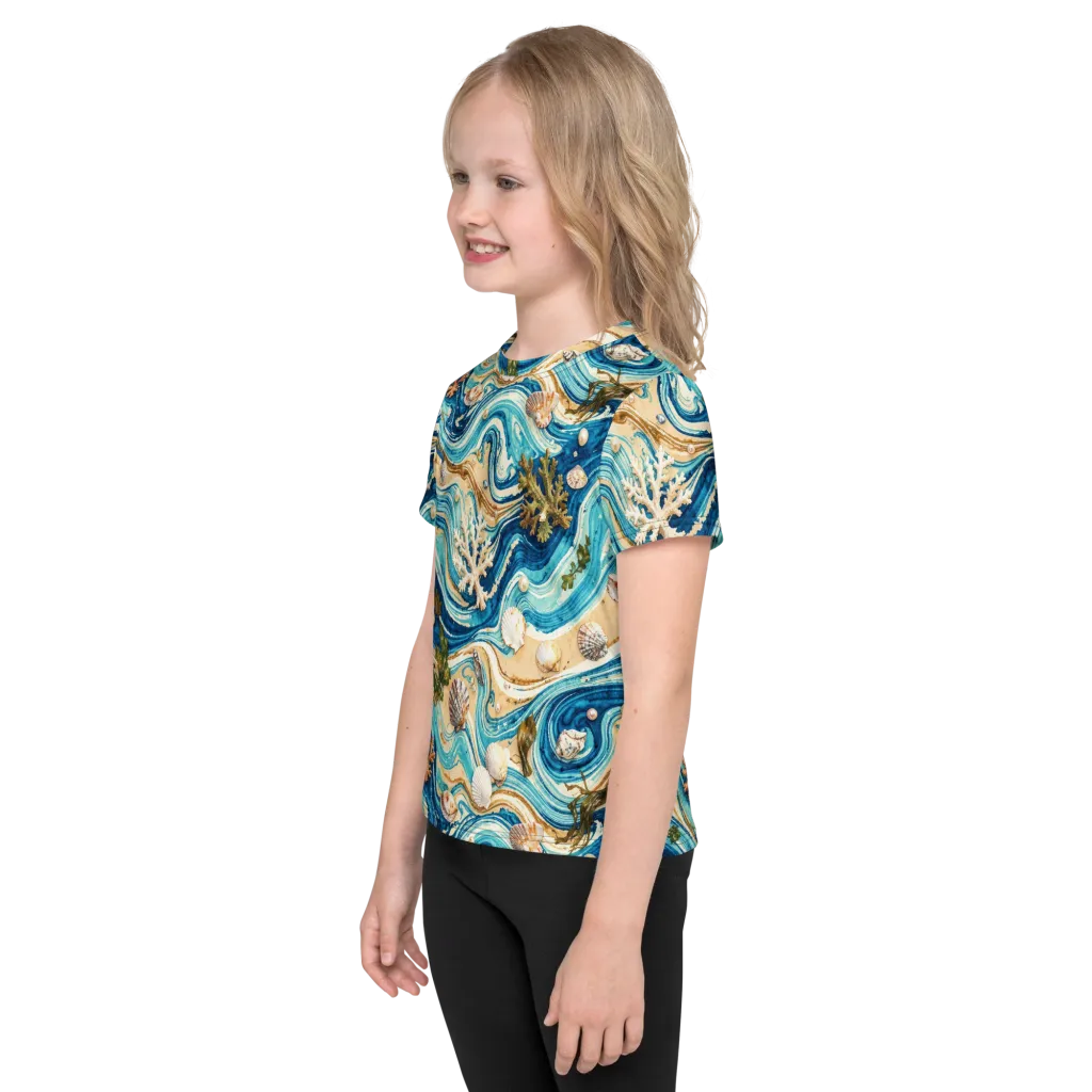 Azure Shoreline on Kids Crew Neck T-Shirt — Left