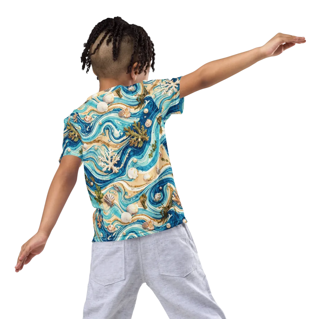 Azure Shoreline on Kids Crew Neck T-Shirt — Back