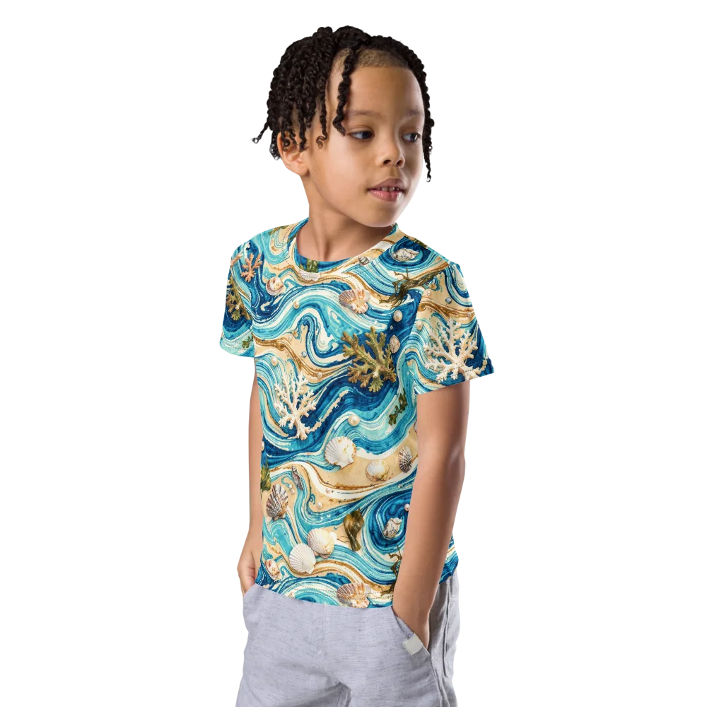 Azure Shoreline on Kids Crew Neck T-Shirt — Left Front
