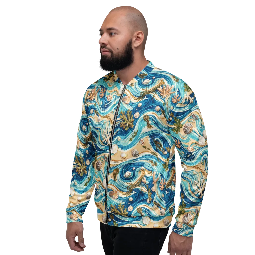 Azure Shoreline on Bomber Jacket — Left