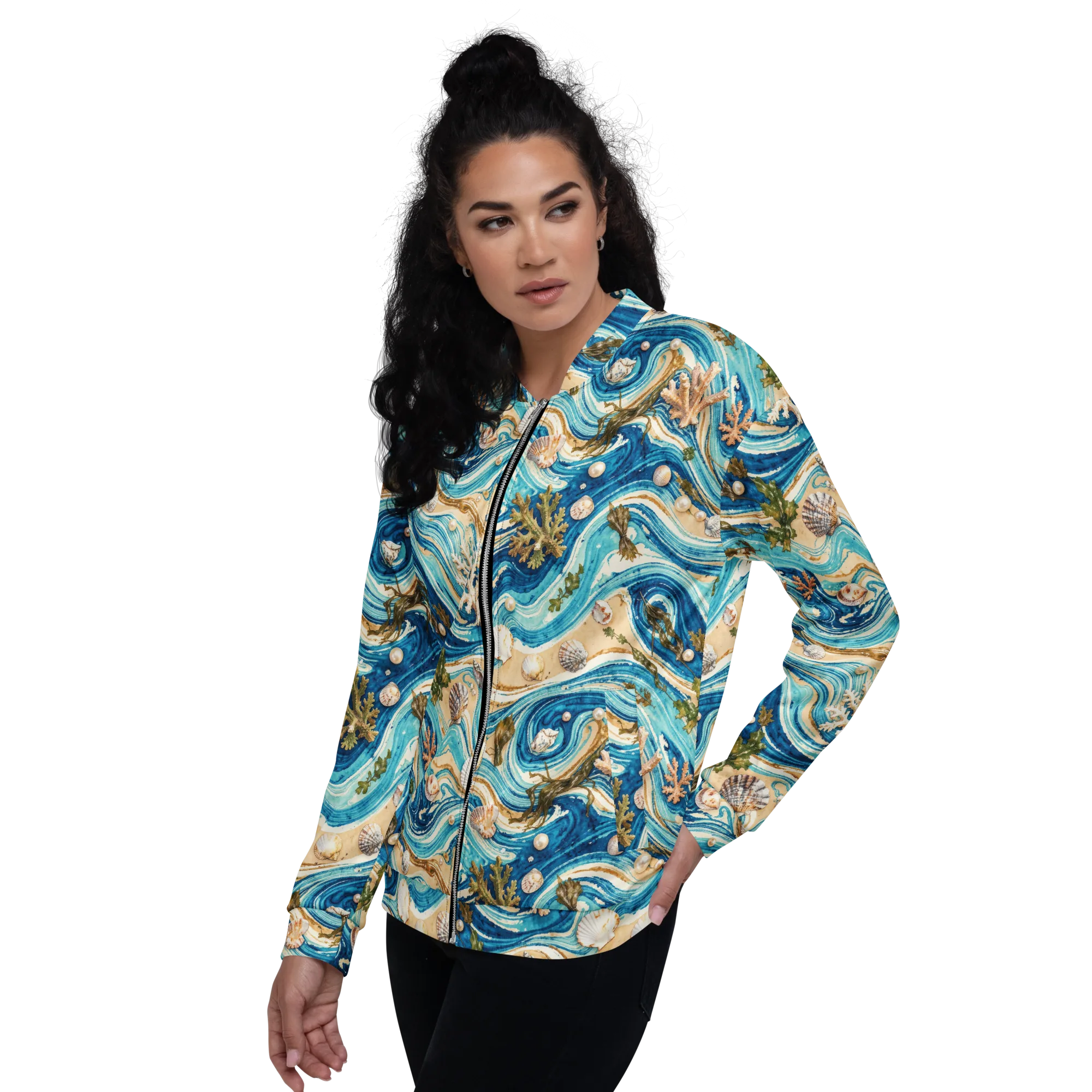 Azure Shoreline on Bomber Jacket — Left