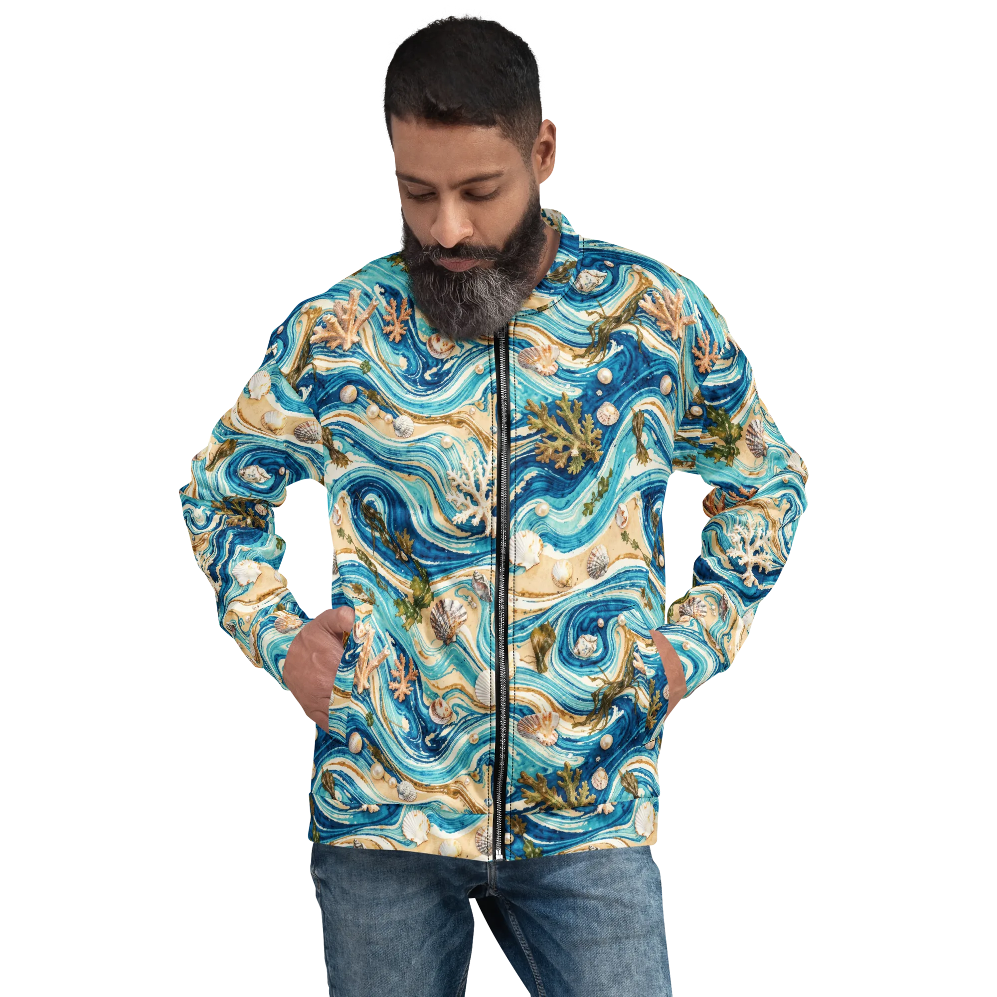 Azure Shoreline on Bomber Jacket — Front